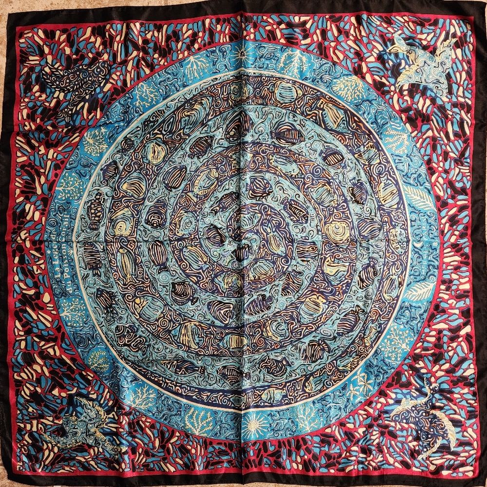 Hermes 100% silk scarf red/blue/black - Picture 1 of 9